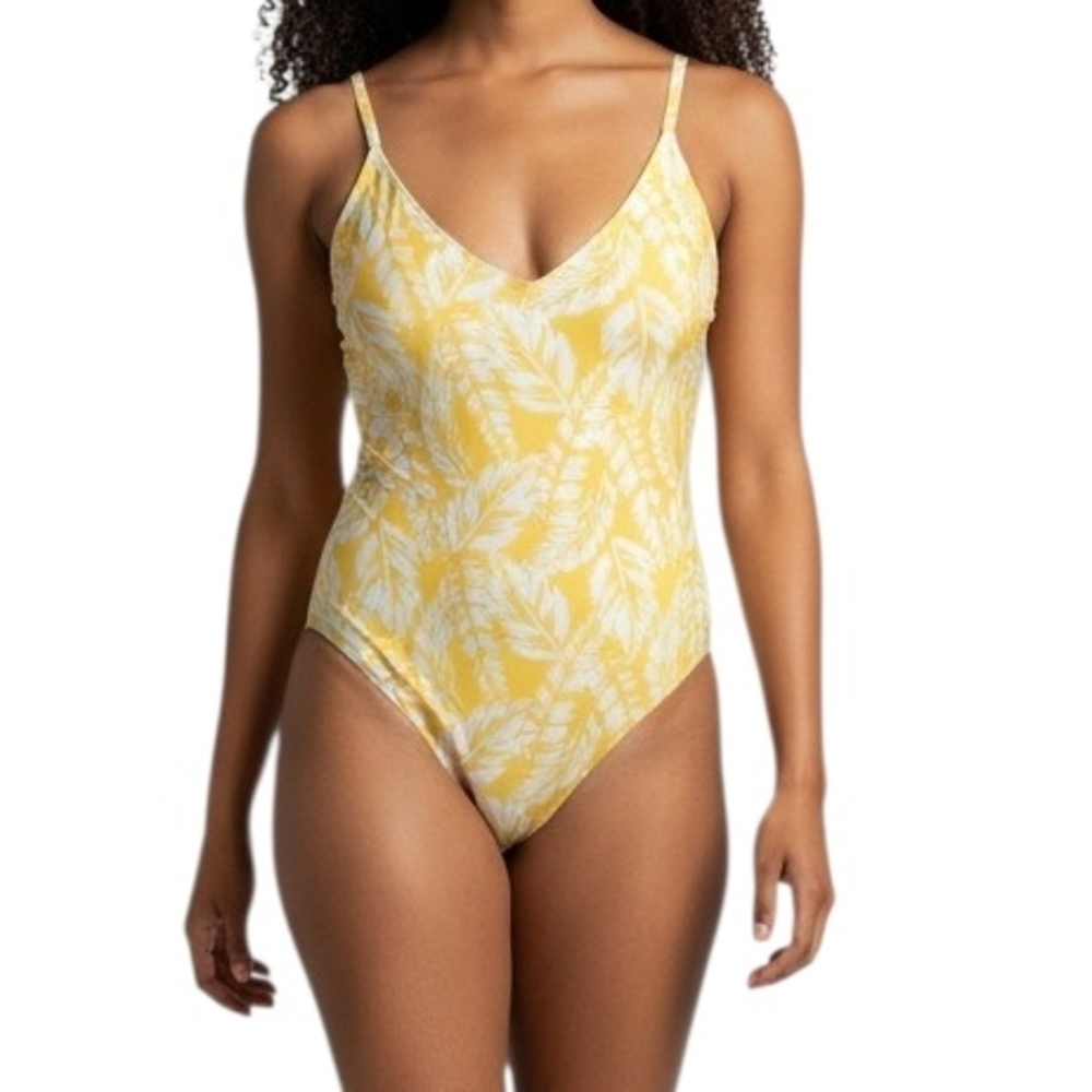 Yellow Leaf-Print One-Piece Swimsuit